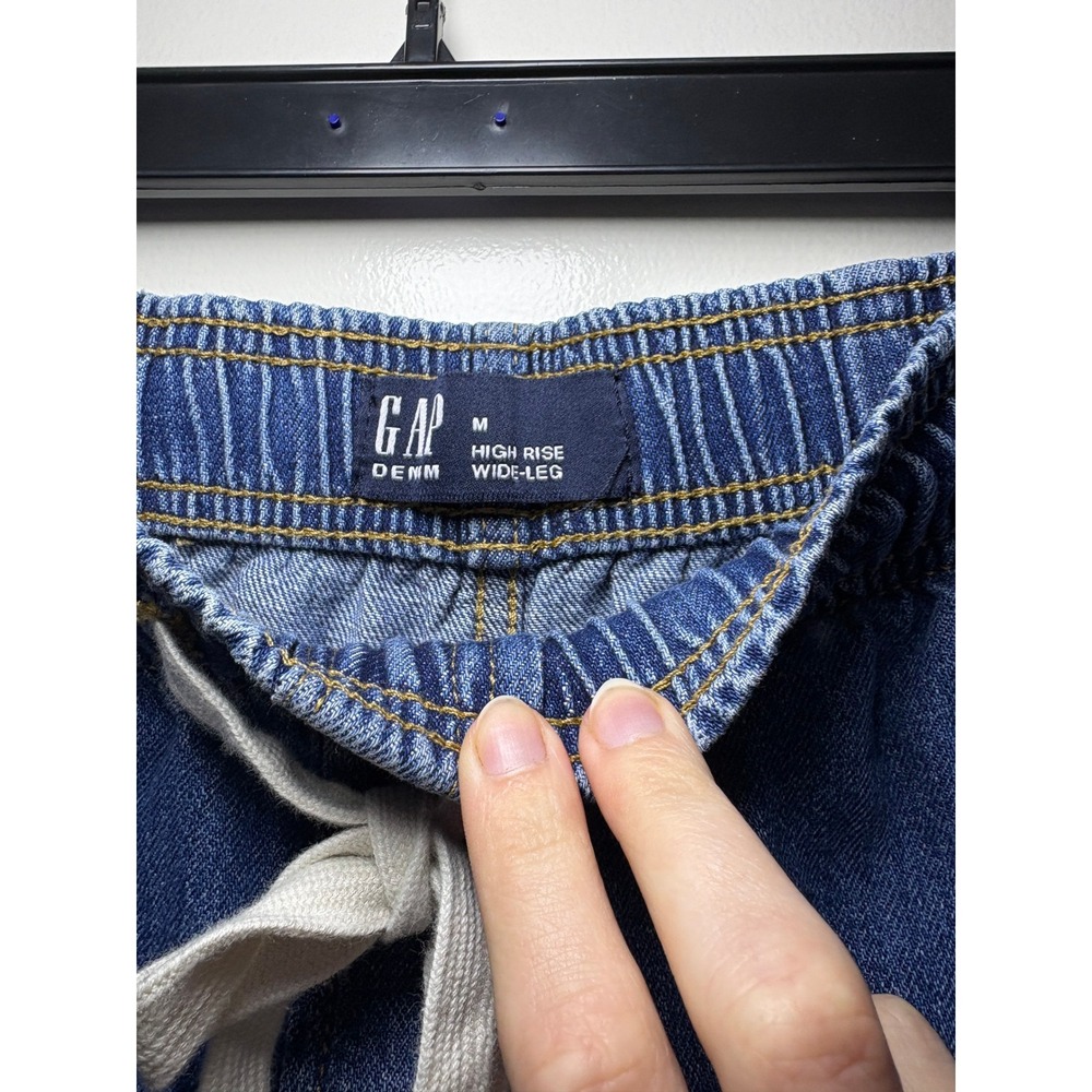Gap High Rise Wide-Leg Denim Pants Medium Blue Drawstring Waist Relaxed Fit - Picture 3 of 4